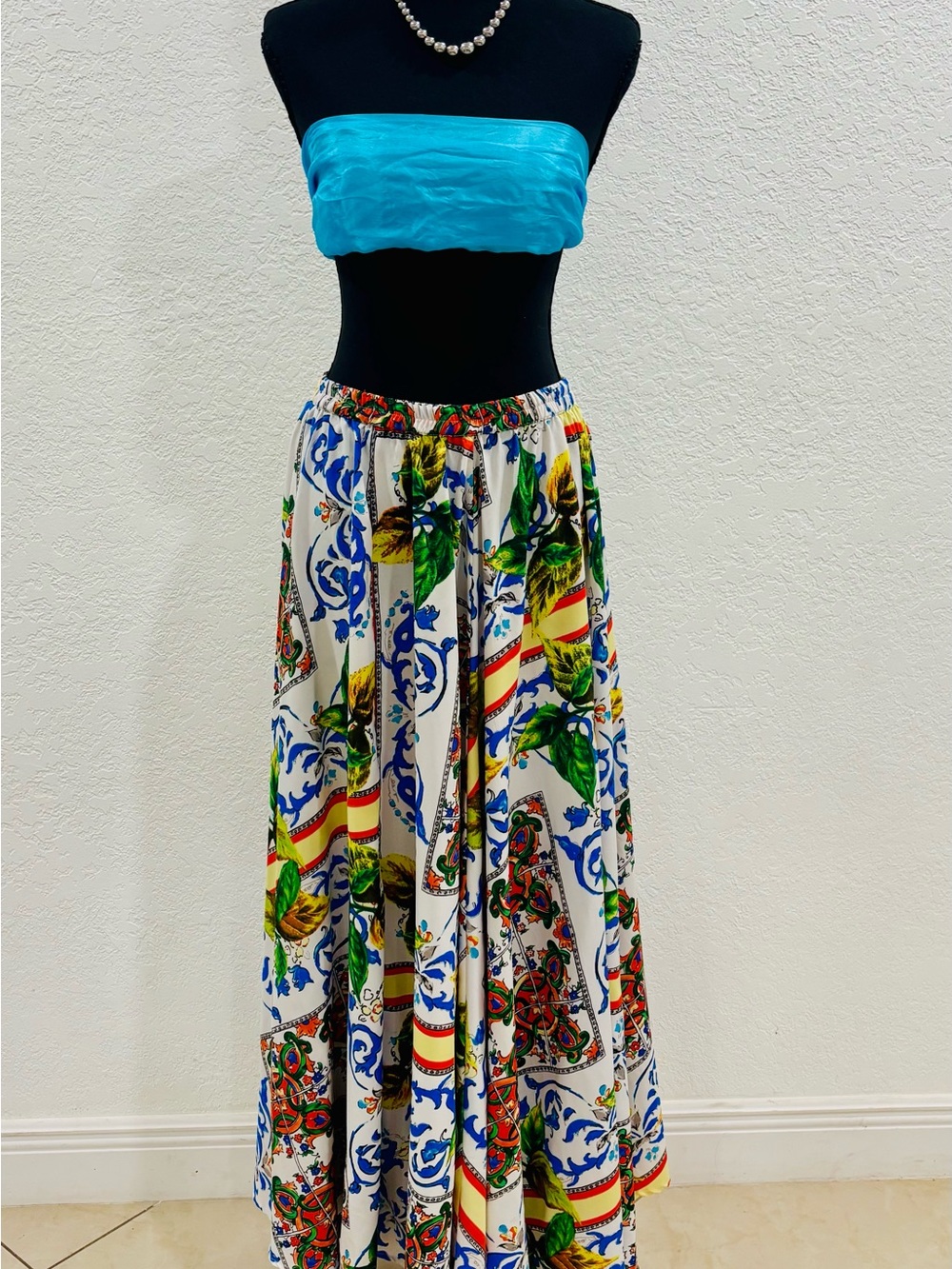 Bohemian White Multi-Color Printed Maxi Skirt